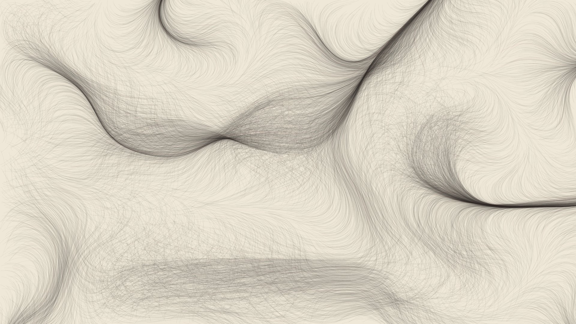 Fine dark ink strokes flowing in sweeping curves across cream paper